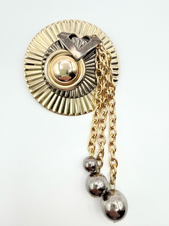 Vintage Jewelry - Vintage Statement Sunburst Brooch with Chain Tassel Drop
